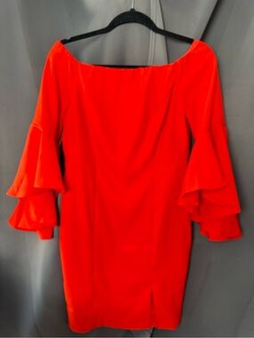 Orange/Red Off-Shoulder Ruffle Sleeve Dress